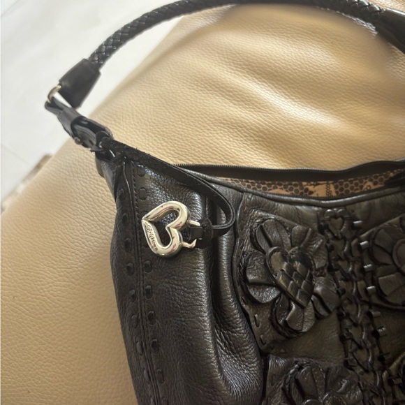 Brighton Black Shoulder Bag with Floral Embossing - Picture 2 of 9